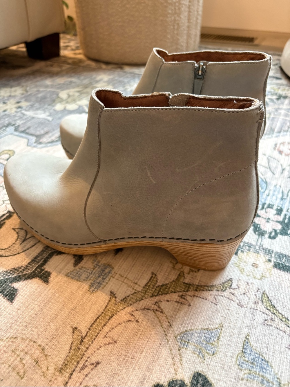 Dansko Light Gray-Green Leather Ankle Booties